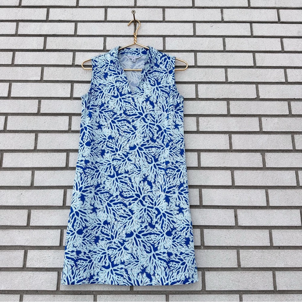 La Mer Luxe Blue Coral Reef Sleeveless Shift Dress XS Resort